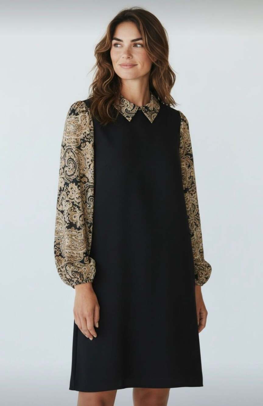 Tommy Hilfiger Women Black Paisley Print Layered Look Dress Sz 14